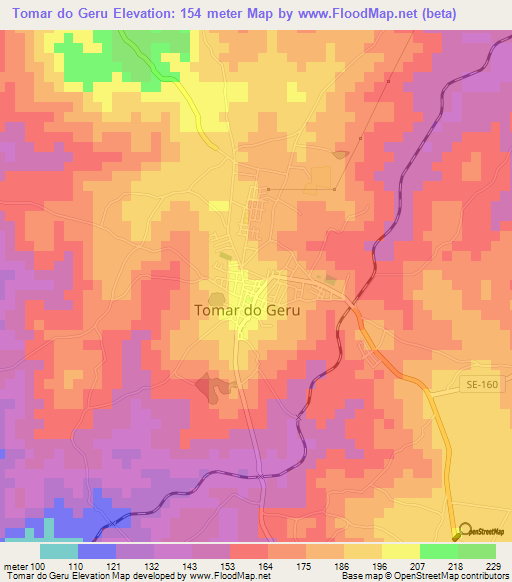 Tomar do Geru,Brazil Elevation Map