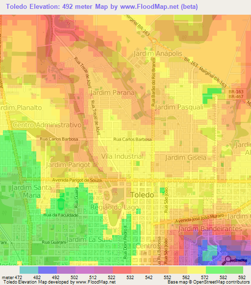 Toledo,Brazil Elevation Map