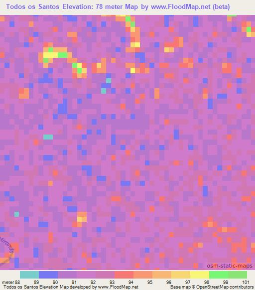 Todos os Santos,Brazil Elevation Map