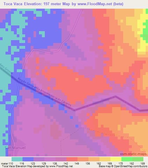 Toca Vaca,Brazil Elevation Map