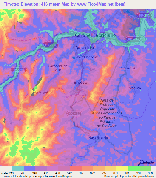 Timoteo,Brazil Elevation Map