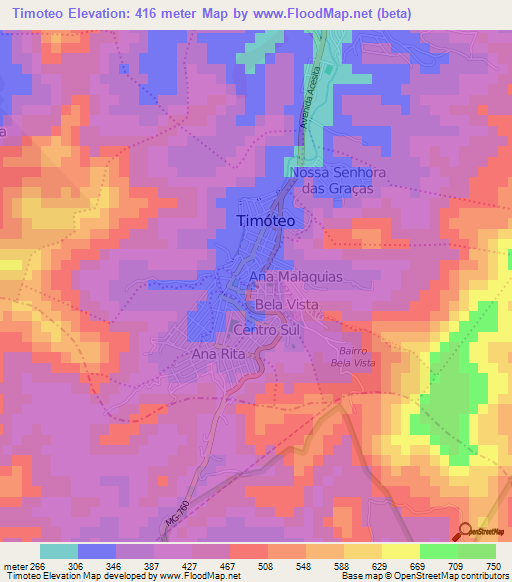 Timoteo,Brazil Elevation Map