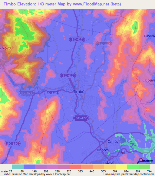 Timbo,Brazil Elevation Map