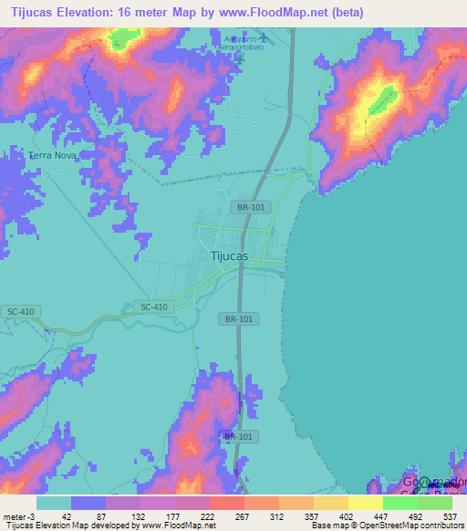 Tijucas,Brazil Elevation Map