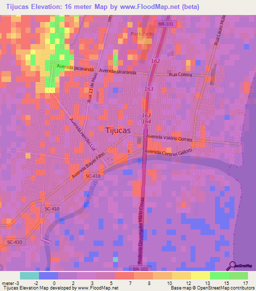 Tijucas,Brazil Elevation Map