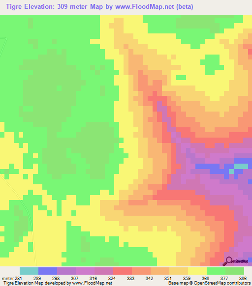 Tigre,Brazil Elevation Map