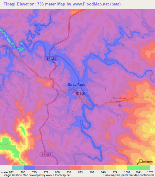 Tibagi,Brazil Elevation Map