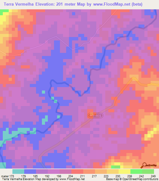 Terra Vermelha,Brazil Elevation Map