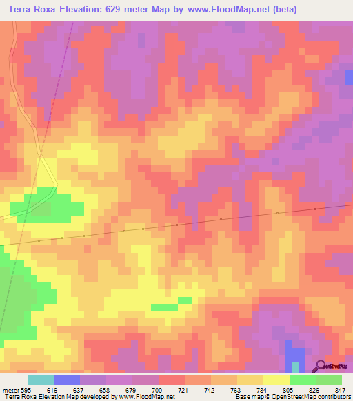 Terra Roxa,Brazil Elevation Map