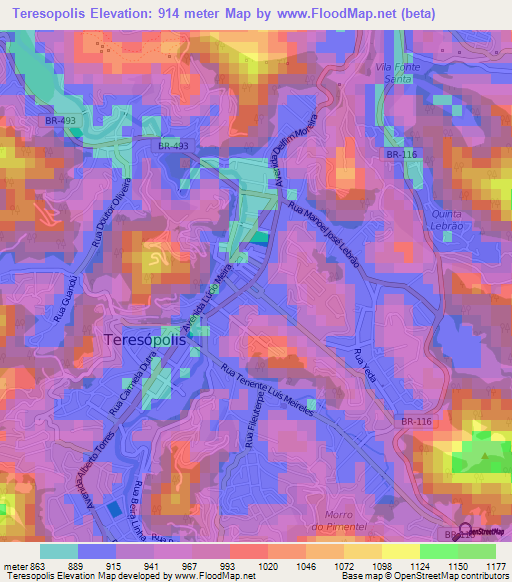 Teresopolis,Brazil Elevation Map