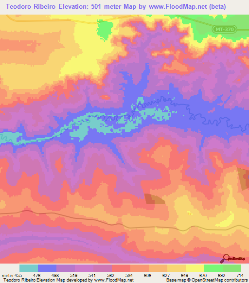 Teodoro Ribeiro,Brazil Elevation Map