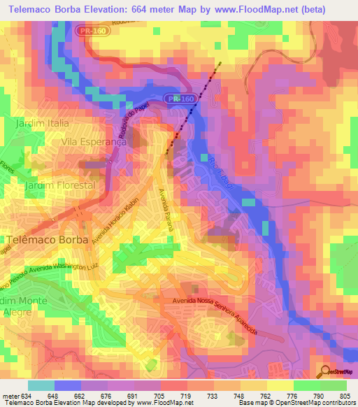 Telemaco Borba,Brazil Elevation Map