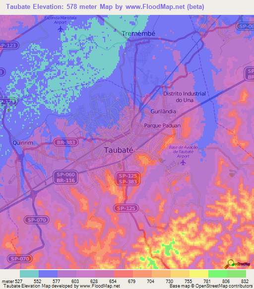 Taubate,Brazil Elevation Map