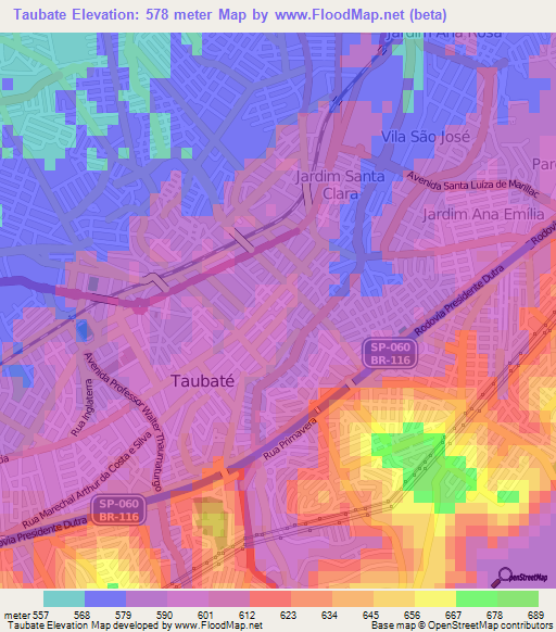 Taubate,Brazil Elevation Map