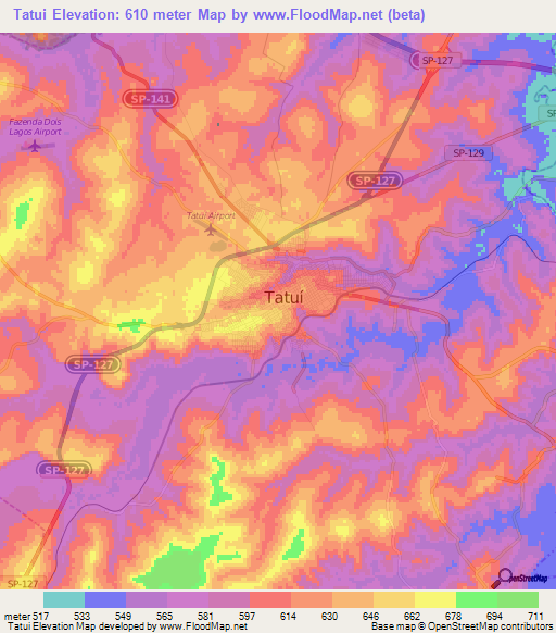 Tatui,Brazil Elevation Map