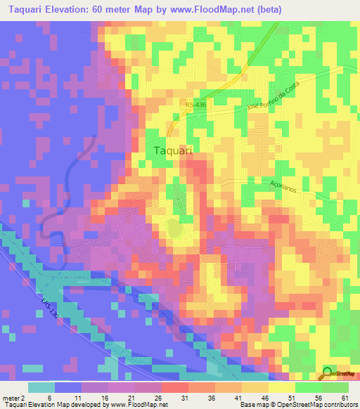 Taquari,Brazil Elevation Map