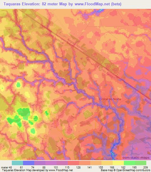 Taquaras,Brazil Elevation Map