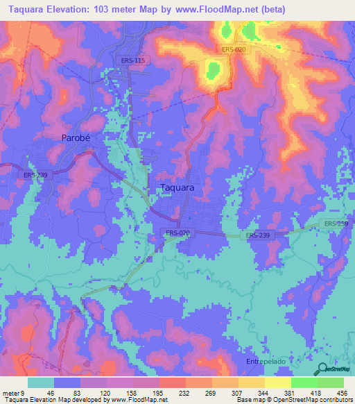 Taquara,Brazil Elevation Map