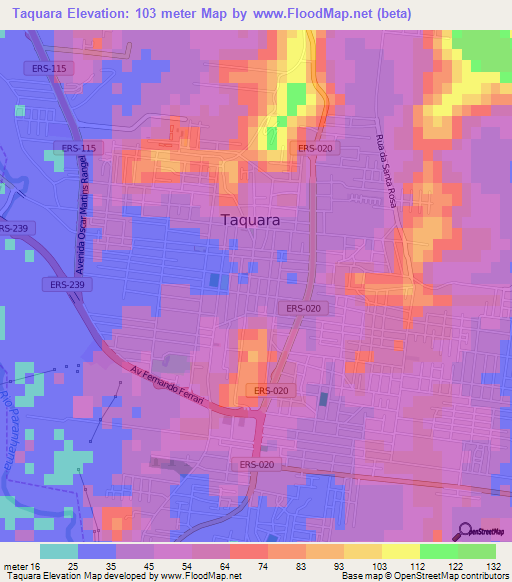 Taquara,Brazil Elevation Map