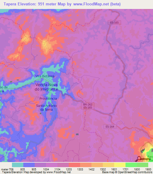 Tapera,Brazil Elevation Map