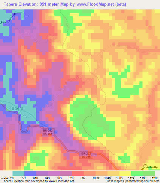 Tapera,Brazil Elevation Map