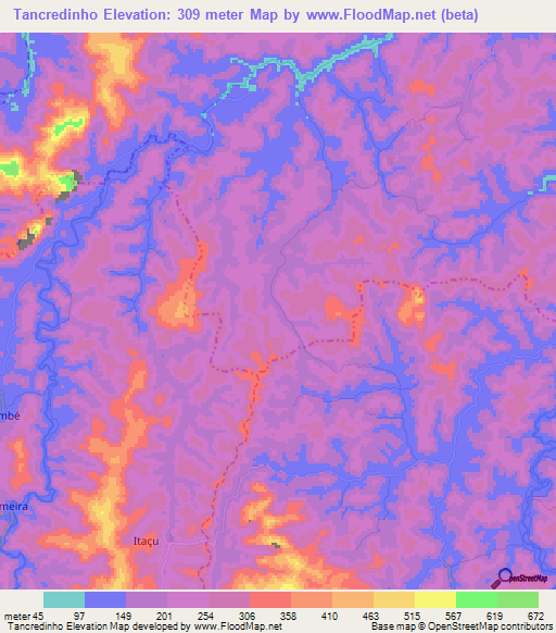 Tancredinho,Brazil Elevation Map