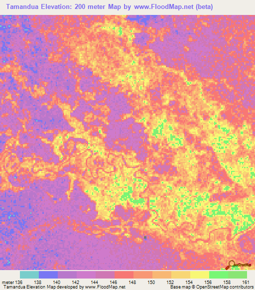 Tamandua,Brazil Elevation Map