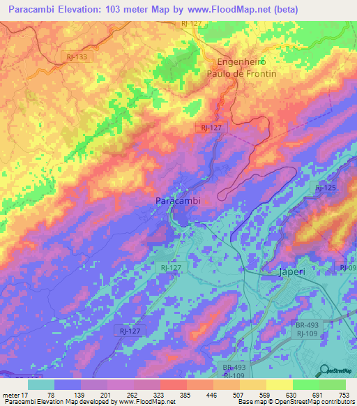 Paracambi,Brazil Elevation Map