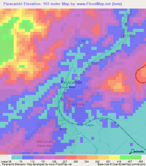 Paracambi,Brazil Elevation Map