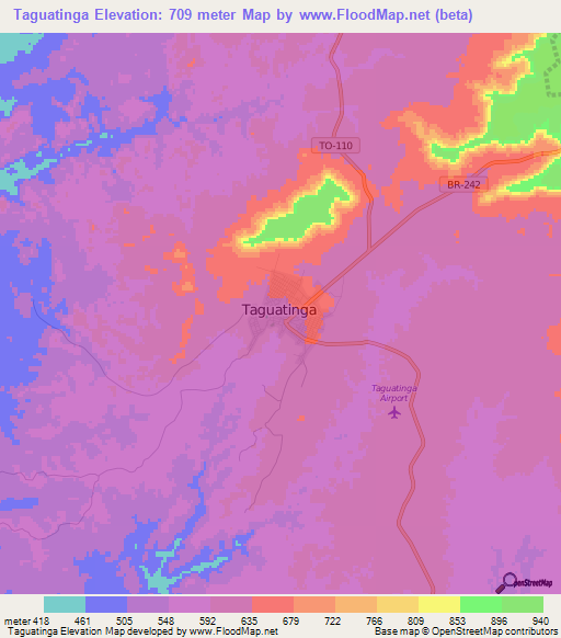 Taguatinga,Brazil Elevation Map