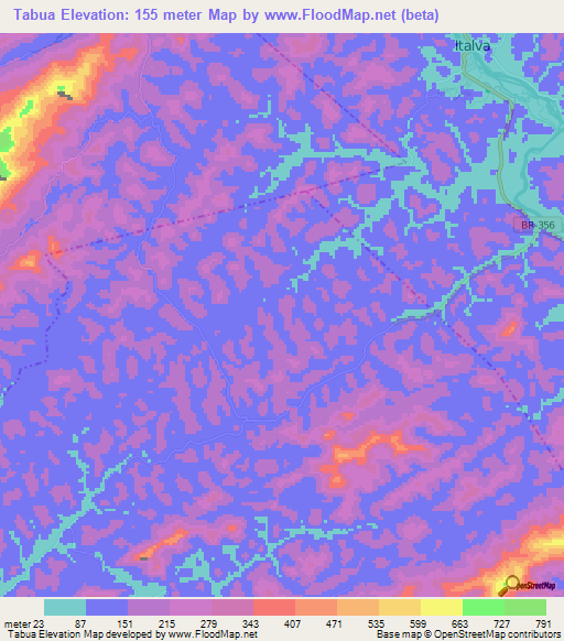 Tabua,Brazil Elevation Map