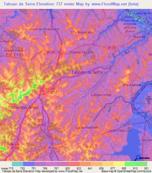 Taboao da Serra,Brazil Elevation Map