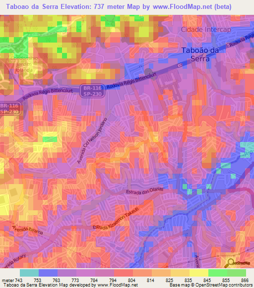 Taboao da Serra,Brazil Elevation Map