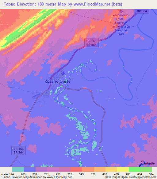 Tabao,Brazil Elevation Map