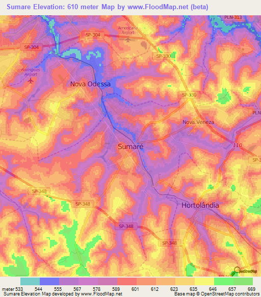 Sumare,Brazil Elevation Map