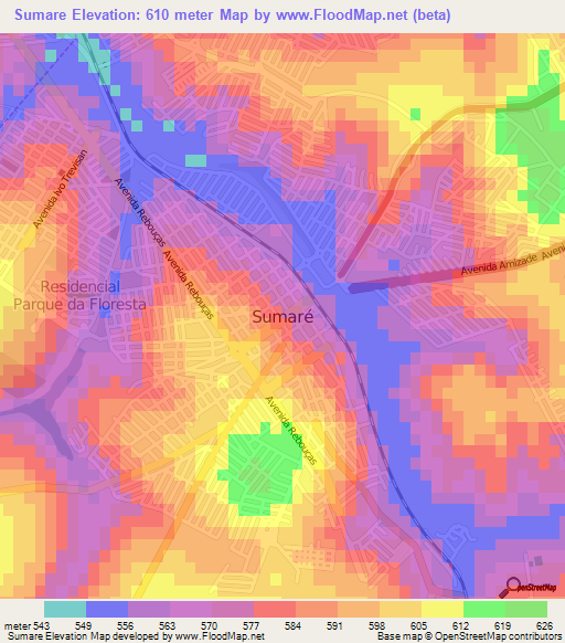 Sumare,Brazil Elevation Map