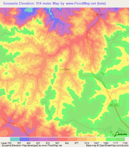 Sousania,Brazil Elevation Map