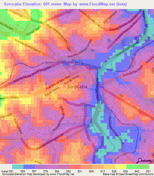 Sorocaba,Brazil Elevation Map