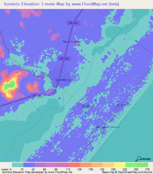 Sombrio,Brazil Elevation Map