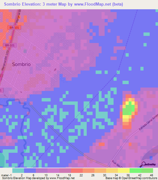 Sombrio,Brazil Elevation Map