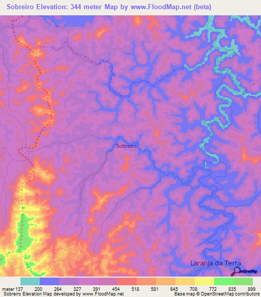 Sobreiro,Brazil Elevation Map