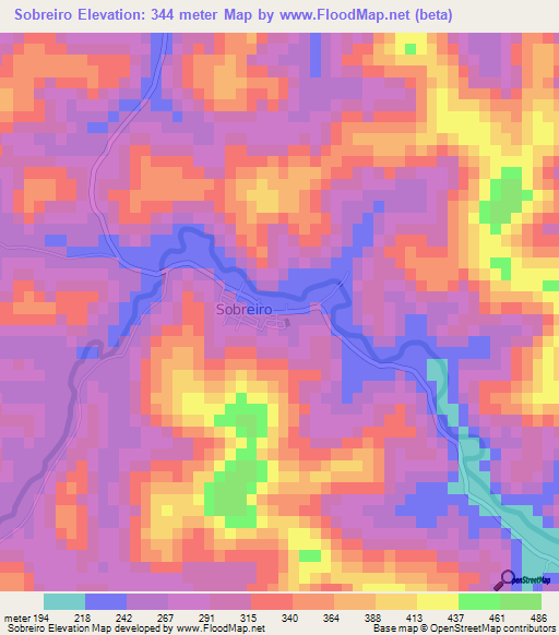 Sobreiro,Brazil Elevation Map