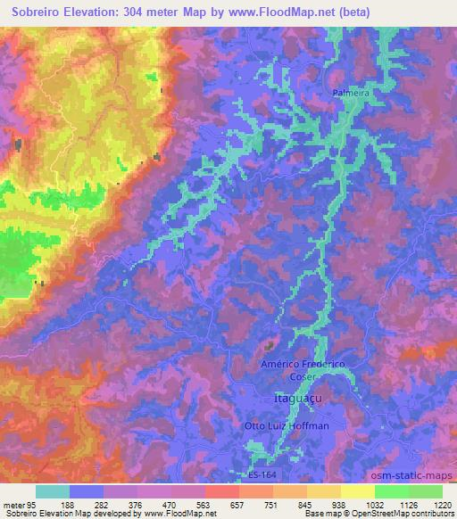 Sobreiro,Brazil Elevation Map