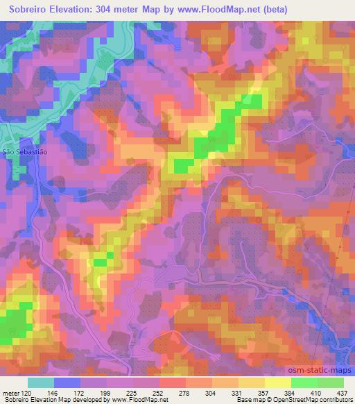 Sobreiro,Brazil Elevation Map