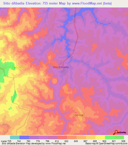 Sitio dAbadia,Brazil Elevation Map