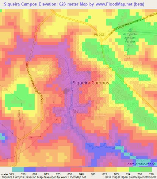 Siqueira Campos,Brazil Elevation Map