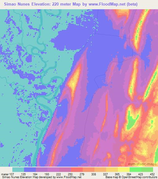 Simao Nunes,Brazil Elevation Map