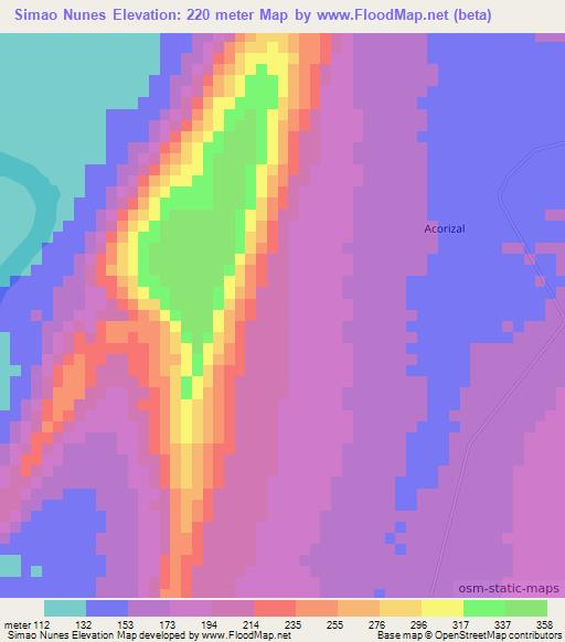 Simao Nunes,Brazil Elevation Map