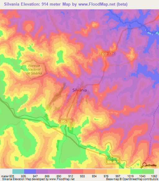 Silvania,Brazil Elevation Map