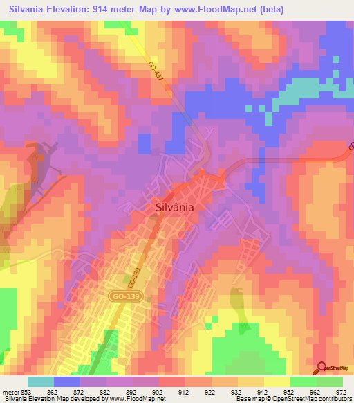 Silvania,Brazil Elevation Map